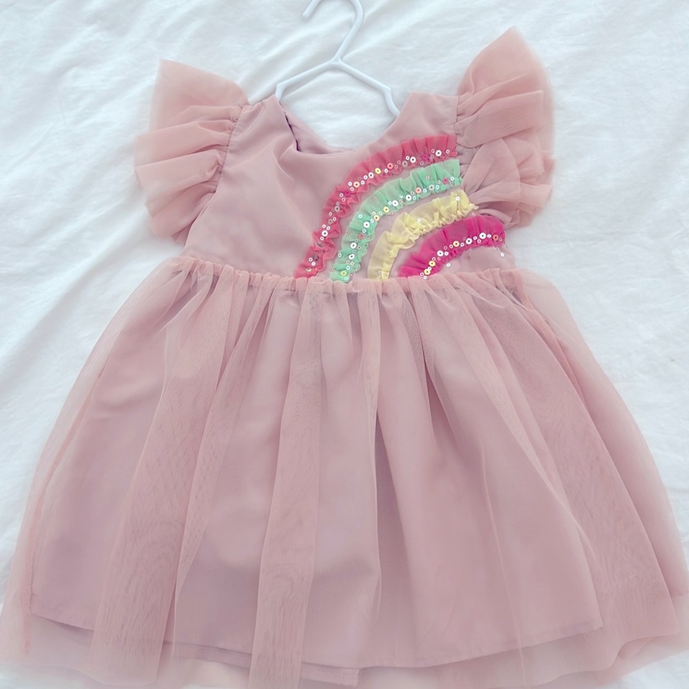 Little girls pink rainbow tulle dress 2T
